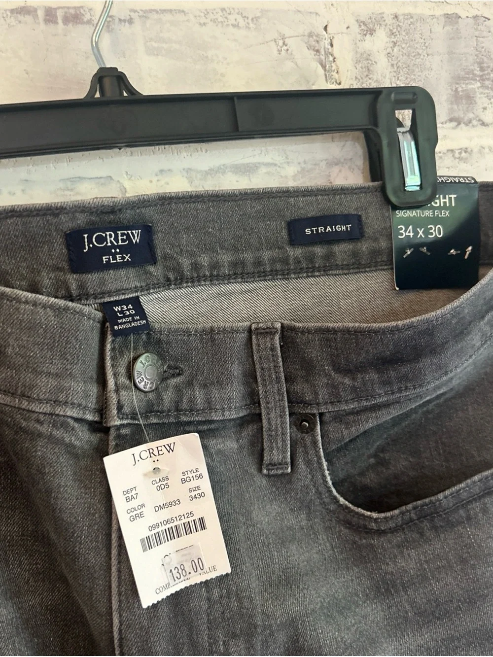 J. Crew Factory Men’s 34 X 30 Straight-fit Gray Jean Signature Flex Preppy NEW
